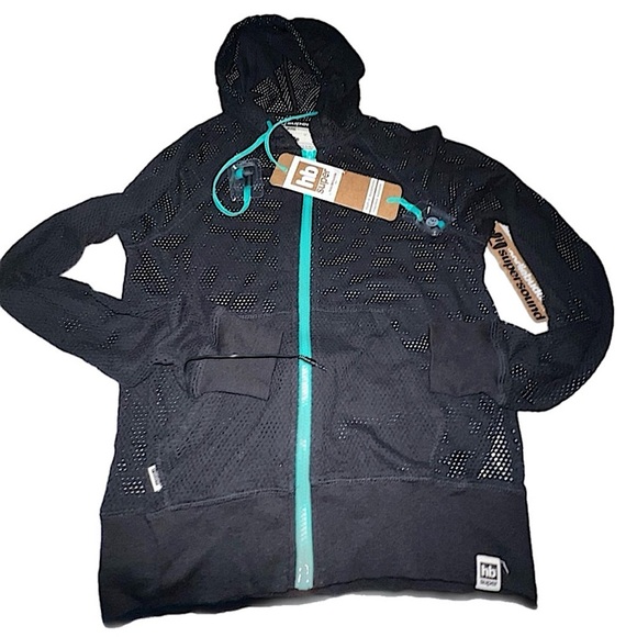 HoodieBuddie Black Mesh Hoodie Unisex Jacket size medium - Picture 1 of 5